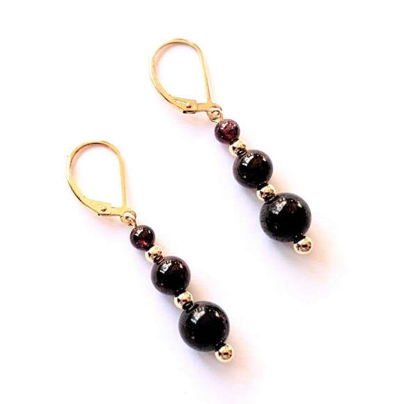 Garnet Earrings for Women on 14k Gold Filled Leverbacks Handmade in USA - Picture 1 of 4